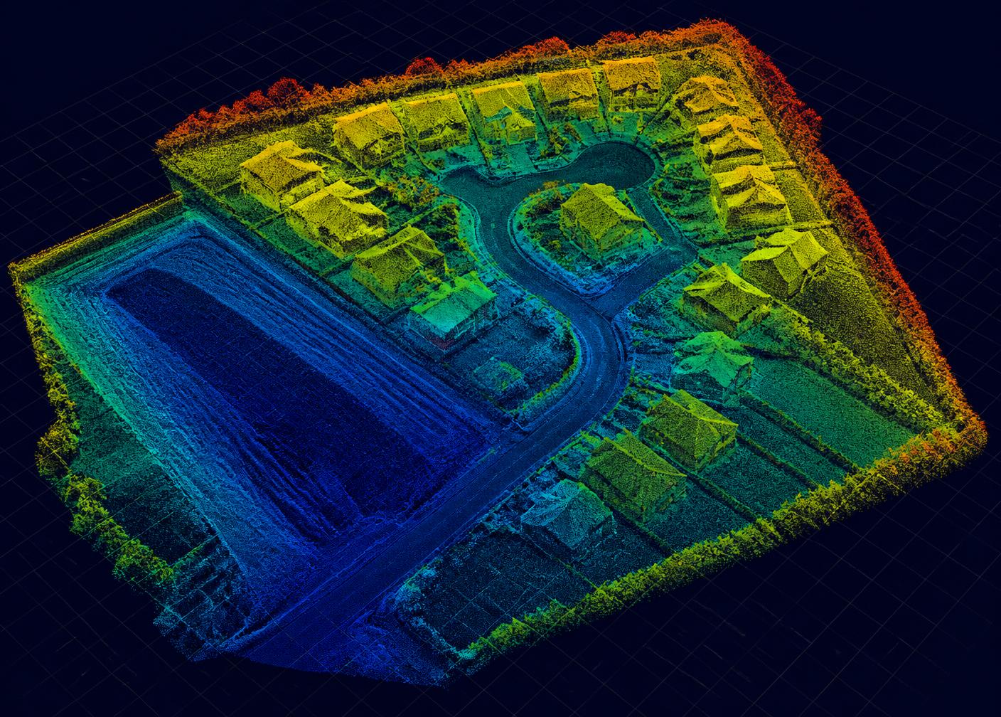 Classified LiDAR point cloud of a residential development plot